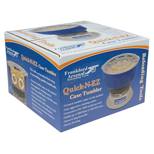 Der Frankford Arsenal Quick-n-EZ Case Tumbler reinigt dein Messing schnell und einfach. Er fasst bis zu 600 9mm oder 350 .223 Hülsen und entfernt effektiv Rückstände.