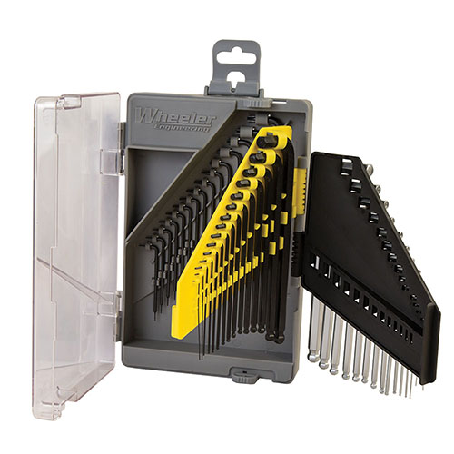 Mit dem Wheeler 45-teiligen SAE/Metric Hex & Torx Schlüsselset hast du alle Schlüssel an einem Ort, platzsparend und immer griffbereit für effizientes Arbeiten.