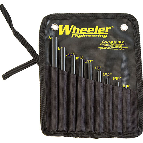 Il set di punte per roll pin Wheeler è realizzato in acciaio temprato, offre 9 dimensioni con punta emisferica per un allineamento preciso e senza danni.