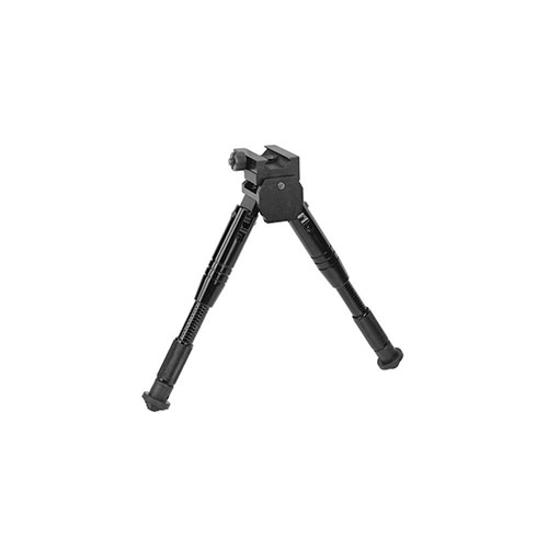 Der Caldwell AR Bipod Prone bietet ein schnelles Montagesystem für Picatinny-Schienen, maximale Bewegungsfreiheit durch Pivot und Cant sowie rutschfeste Gummifüsse.