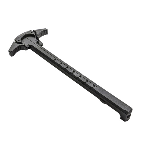 Der SCHMEISSER Ambidextrous Charging Handle aus ALU 7075 T6 ermöglicht eine beidseitige Bedienung, hat ein ergonomisches Design und Gasentlastungsöffnungen für optimale Schalldämpfung.