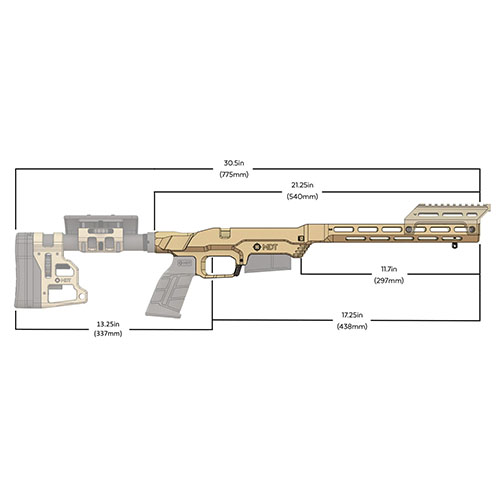 Il sistema di chassis LSS-XL Gen 2 offre un forend più lungo, compatibilità con calci AR e utilizza caricatori AICS, perfetto per Tikka T3 e T3x.