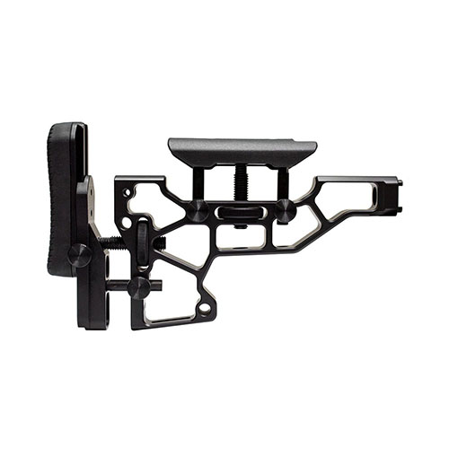 Die MDT Skeleton Rifle Stock ermöglicht werkzeuglose Anpassungen für optimalen Komfort und Leistung. Perfekte Passform für ACC und ESS Chassis (XTN-Schnittstelle).