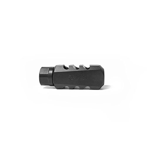 Der MDT Elite Muzzle Brake reduziert den Rückstoss um bis zu 66%, verbessert die Nachladegeschwindigkeit und Genauigkeit und bietet eine anpassbare Ausrichtung.