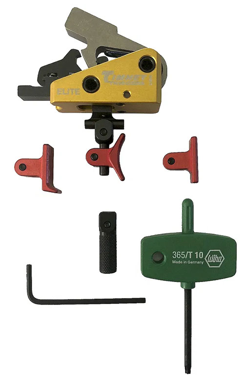 Der AR CALVIN ELITE bietet einen präzisen, kriechfreien Abzug von 1,5 lb, anpassbare Abzugsschuhhöhen und ist kompatibel mit AR-15 und AR-10 Gewehren.