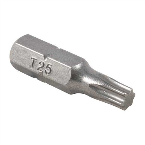 I bit TORX® T25 di BROWNELLS sono ideali per viti su anelli e basi di ottiche, auto e elettrodomestici. Set da dieci pezzi, lunghezza 1".