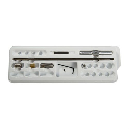 Mit dem 11° .38-.45 INTERMEDIATE CHAMFERING KIT erhältst du einen präzisen Cutter und Pilot, um saubere, chatterfreie Chamfers zu schneiden und Bullet Splatter zu vermeiden.