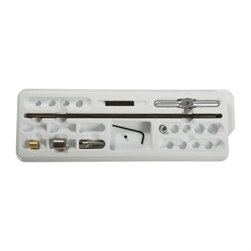 Das 11° .38-.45 INTERMEDIATE CHAMFERING KIT ermöglicht dir, eine saubere, chatterfreie Fase zu schneiden, um das Streuen der Geschosse zu vermeiden.