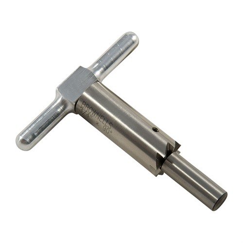 Der 90° Muzzle Facing Cutter aus gehärtetem Stahl hilft dir, Mündungen präzise zu planieren und Schäden zu reparieren. Inklusive Handgriff und Pilot.