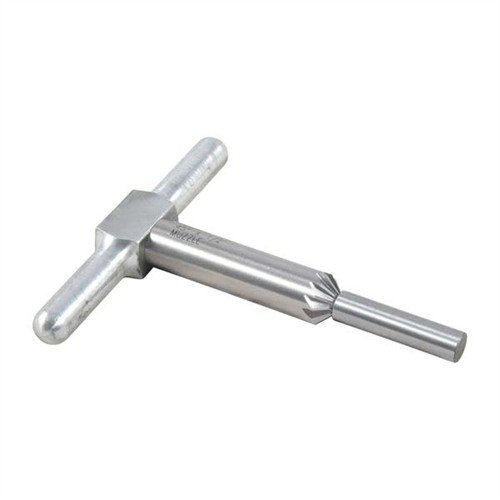 Mit dem 45° Chamfering Cutter kannst du scharfe Kanten an Mündungen brechen und die Zylinderfüllung bei Revolvern beschleunigen. Inklusive Handgriff und Pilot.