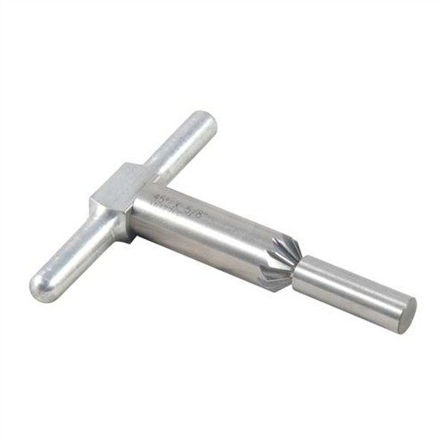 Il cutter di smussatura a 45° rompe i bordi delle righe per un'uscita pulita del proiettile e facilita il ricaricamento veloce nei revolver.