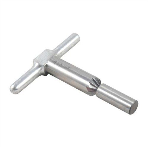 Il cutter di chamfering a 45° rompe i bordi della rigatura per un'uscita pulita del proiettile e velocizza il ricaricamento nei revolver.