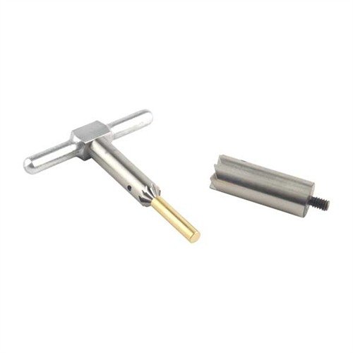 Set completo per rifinire e smussare bocche di fucile e pistola, include cutter di 90° e 45°, manico in alluminio e pilota in ottone per una precisione ottimale.