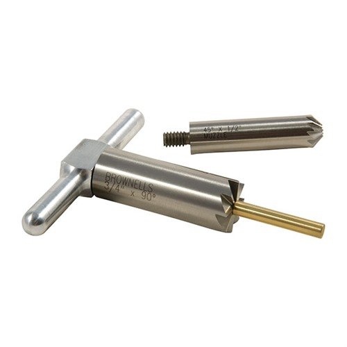 Mit dem BRASS ONE CALIBER SET kannst du Mündungen präzise bearbeiten: ein 90° Cutter zum Ausrichten und ein 45° Cutter für saubere Abgänge – alles in einem Set!