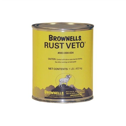 Brownells Rust Veto è un potente preventivo per ruggine che protegge le armi dalla corrosione per anni, liquefacendosi a 140°-170° F per una copertura completa.