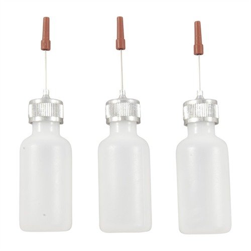 Die Needle Oiler Bottles von Brownells bieten einen präzisen, tropfenweisen Fluss für Öl und Reiniger, sind aus robustem Material und auslaufsicher.