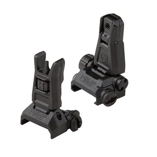 Die AR-15 MBUS PRO Backup Sight Set von MAGPUL bietet robuste, platzsparende Flip-Up-Visiere aus Stahl mit einfacher Werkzeugloser Einstellung.