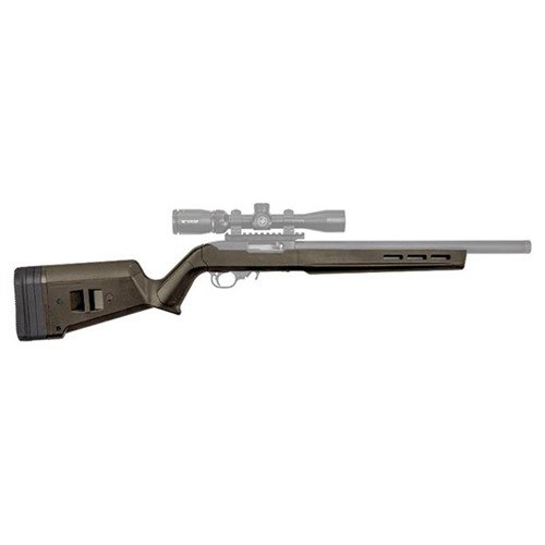 Le RUGER 10/22 Hunter X-22 offre une construction en polymère renforcé, une ergonomie améliorée, un ajustement de LOP et est compatible M-LOK pour tes accessoires.
