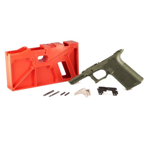 Der 80% Frame für Glock 17/22/31/34/35 in OD Textured bietet dir eine robuste Basis für individuelle Anpassungen und eine verbesserte Ergonomie beim Schiessen.