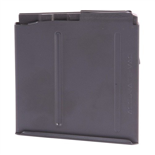 Caricatore LONG ACTION 5RD AICS .338 LAPUA in acciaio trattato, finitura Teflon nera, compatibile con fucili AICS, garantisce alimentazione fluida e affidabile.