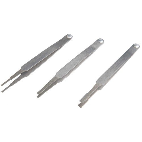 Die 3-teiligen Diamond Tip Pivot Handle Tweezers aus chirurgischem Edelstahl bieten präzise Handhabung für kleine Teile wie Federn und Schrauben dank der diamantbeschichteten Spitzen.