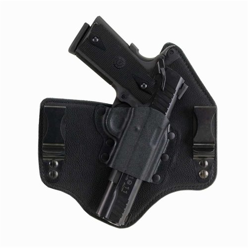 L'holster KINGTUK offre una comoda e sicura portabilità interna, con un rivestimento in pelle traspirante e una tasca Kydex resistente, adatta a cinture fino a 1.75