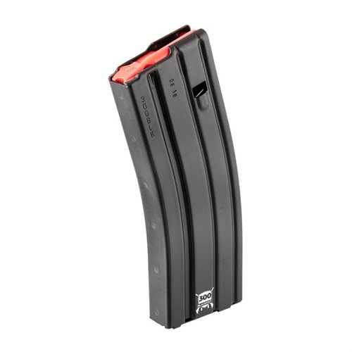 Das AR-15 Magazin für 300 Blackout besteht aus leichtem Aluminium, hat einen roten Follower und ist in 10, 20 oder 30 Schuss erhältlich.