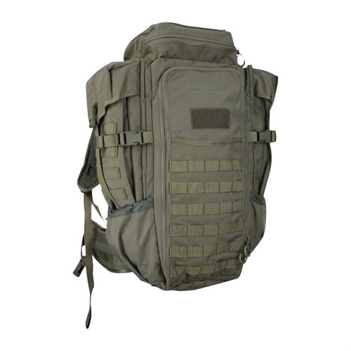 Der Eberlestock Halftrack Pack bietet 2150 cubic-inches Stauraum, 6 Liter Wasser, MOLLE-kompatible Riemen und ist perfekt für Outdoor-Aktivitäten.