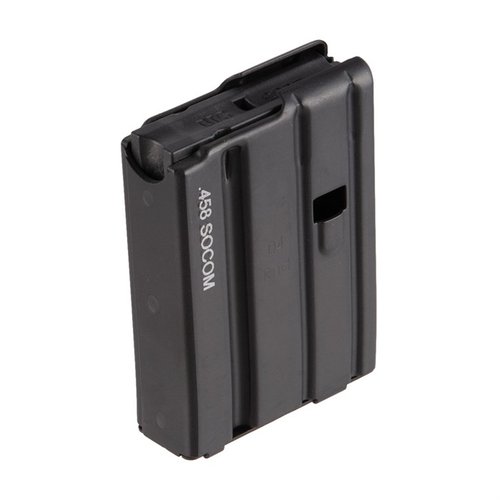 .458 SOCOM MAGAZINES D&H Industries in alluminio nero, disponibili in 4 o 10 colpi, offrono affidabilità e durata per il tuo fucile AR-15.