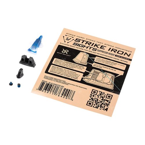 Die Strike Iron Sights für Glock bieten optimale Sicht mit Suppressor-Höhe, co-witnessing mit Optiken und verbesserten Fokus für präzises Zielen.