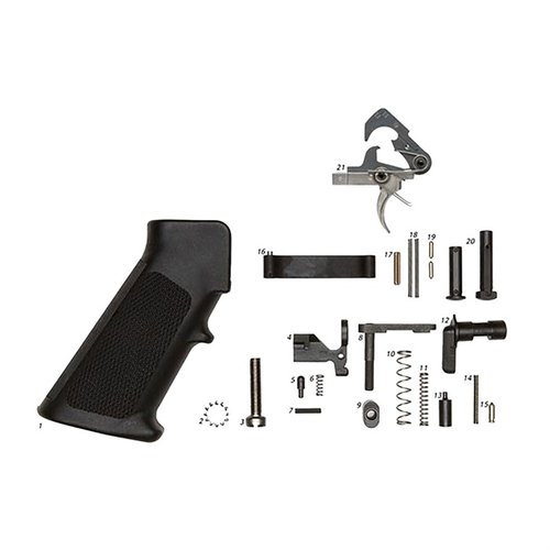 Kit completo di parti inferiori AR-15 con ACT Trigger, include tutti i componenti essenziali e disponibile con o senza impugnatura per una personalizzazione ottimale.