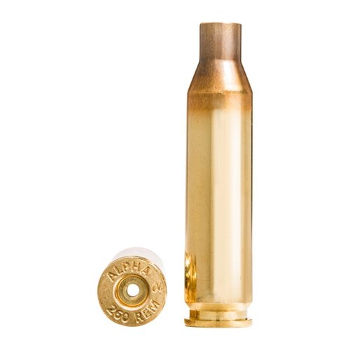 Die Alpha 260 Remington Brass bietet optimierte Primer-Pockets und eine lange Lebensdauer der Hülsen, ideal für hohe Drücke und Geschwindigkeiten.