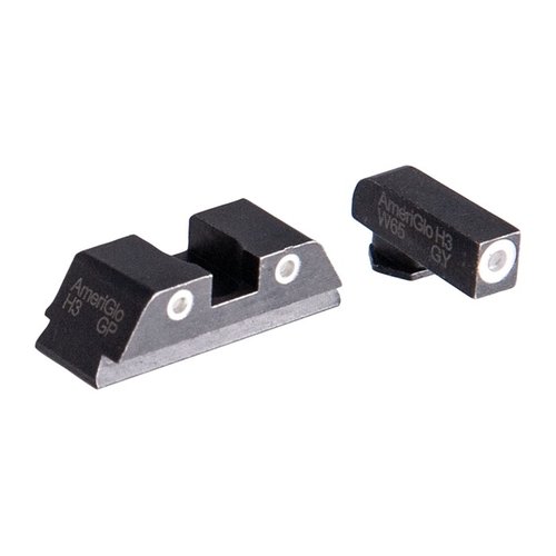 I set di mirini notturni AmeriGlo Classic per Glock offrono un'ottima visibilità grazie ai vasi in Tritium verde e bianco, perfetti per migliorare la tua mira.