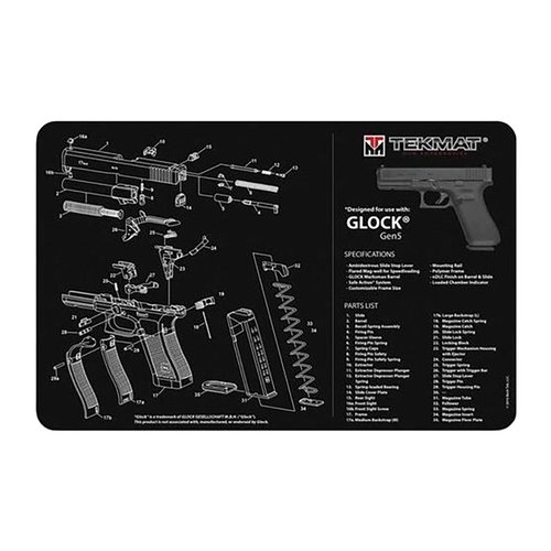 Il TEKMAT Pistol Gun Cleaning Mat per Glock Gen5 è resistente, flessibile e protegge la finitura della tua arma, con un diagramma dettagliato e facile da pulire.