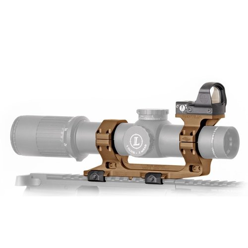 Il montaggio AUS per ottiche ingrandite è realizzato in alluminio 7075-T6, compatibile con M1913 Picatinny, con design a profilo basso e garanzia a vita.