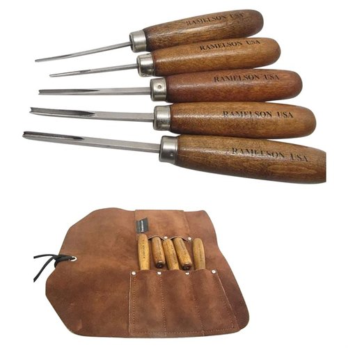 Das 5-teilige GUNSTOCK V & U CARVING SET von U.J. RAMELSON bietet präzise Werkzeuge für Checkering und Restaurierung mit verschiedenen Grössen für optimale Ergebnisse.