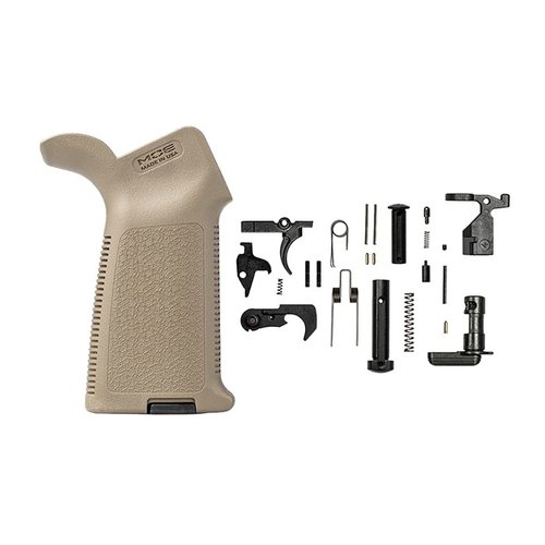Il kit di parti inferiori EPC di Aero Precision include tutto il necessario per assemblare il tuo lower receiver AR-15, con il grip Magpul MOE per una presa migliore.