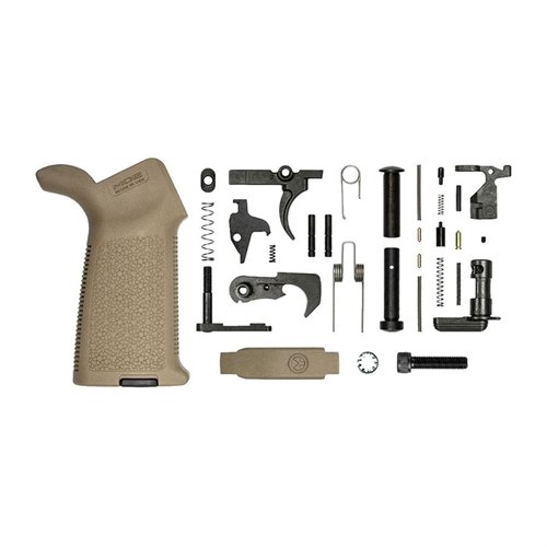 Il kit di parti inferiori AR-15 di Aero Precision include un'impugnatura Magpul MOE®, componenti di alta qualità e compatibilità con ricevitori mil-spec.