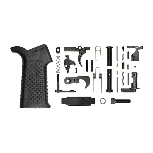 Il kit di parti inferiori AR-15 Aero Precision include un grip Magpul MOE SL, componenti di alta qualità e compatibilità con receiver mil-spec per un'assemblaggio facile.