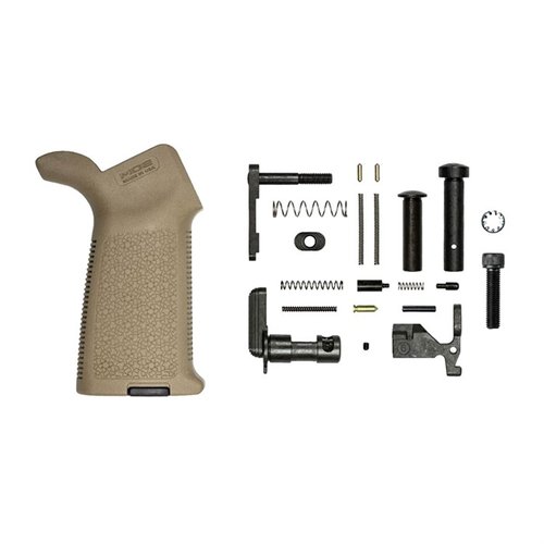 Il kit M4E1 Lower Parts con impugnatura MOE di Aero Precision offre versatilità e componenti essenziali per assemblare il tuo receiver AR-15, senza FCG.