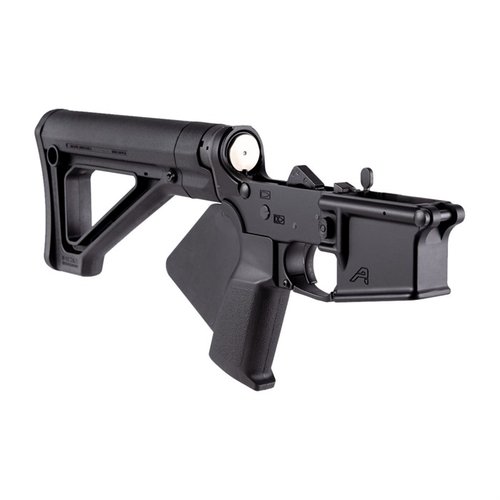 Der Aero Precision AR-15 Featureless Complete Lower Receiver bietet eine ergonomische Strike Industries Simple Featureless Grip und einen Magpul MOE Fixed Carbine Stock.