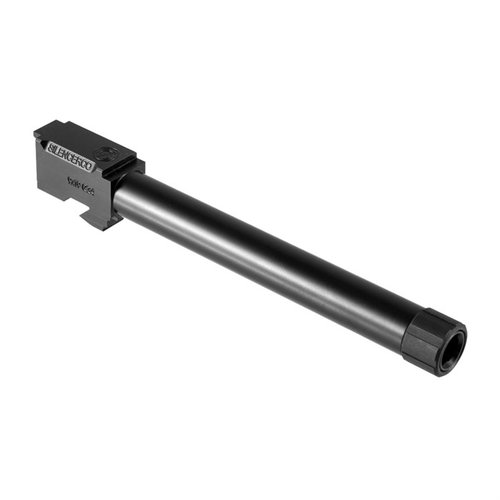 I tubi filettati Silencerco per Glock® sono realizzati in acciaio inossidabile 416R, disponibili in finitura nera nitruro o acciaio inossidabile naturale, ideali per Gen 3 e Gen 4.