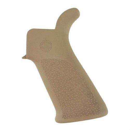 Il grip beavertail in OverMolded® rubber di Hogue per AR-15/M16 offre comfort, texture antiscivolo e resistenza agli oli, ideale per un uso duraturo.