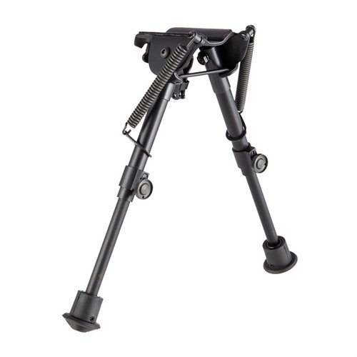 Le bipied auto-nivelant Harris 6-9" te permet d'ajuster rapidement la hauteur et de stabiliser ton arme sur des terrains irréguliers, tout en offrant une base solide.