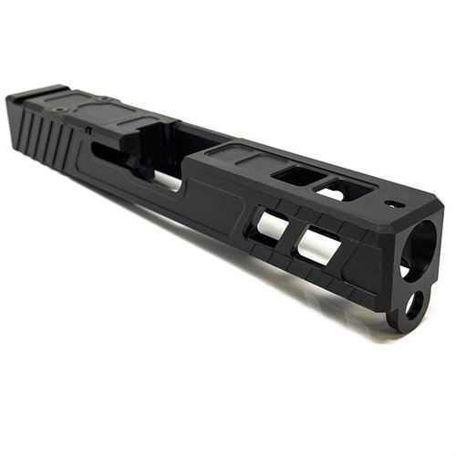 Der MARKSMAN V4 Slide für Glock G19 Gen 3 bietet langlebige Leistung aus 17-4 Edelstahl, RMR-Kompatibilität und verbesserte Handhabung durch Front- und Rückrillen.
