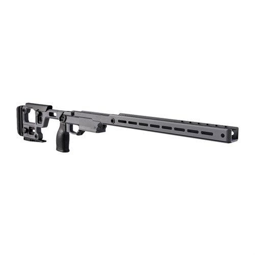 Il SOLUS Competition Chassis offre un adattamento preciso per Remington 700 SA, con opzioni di regolazione ergonomiche, compatibilità M-LOK e Arca Swiss.