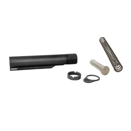 Il Buffer Tube Geissele Premium Mil-Spec in alluminio 7075-T6 offre 6 posizioni, compatibilità con stock AR-15 e una molla Super 42 per maggiore affidabilità.