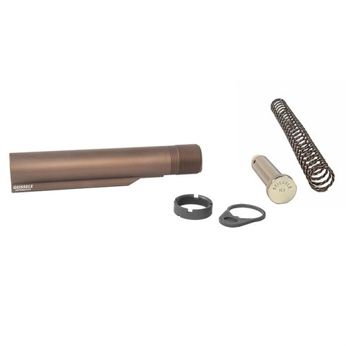 Die Geissele Premium Mil-Spec Buffer Tube Assembly bietet 6 Positionen, eine robuste Bauweise aus 7075-T6 Aluminium und die Super 42 Feder für verbesserte Zuverlässigkeit.