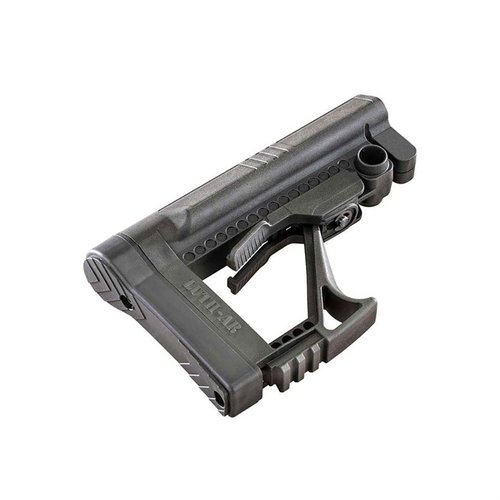 Luth-AR MBA-5 Buttstock è un sistema leggero e regolabile, con leva di regolazione rapida, poggiaguancia flared e rail Picatinny integrato per accessori.