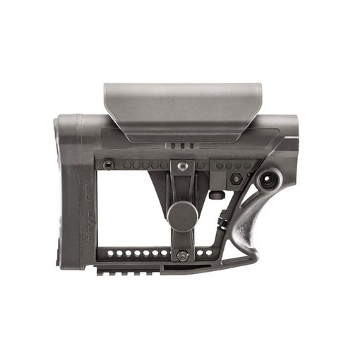 Luth-AR MBA-4 Buttstock offre un design modulare leggero, regolazione della guancia, compatibilità con tubi buffer Mil-Spec e Commercial e punti di attacco per slinga.
